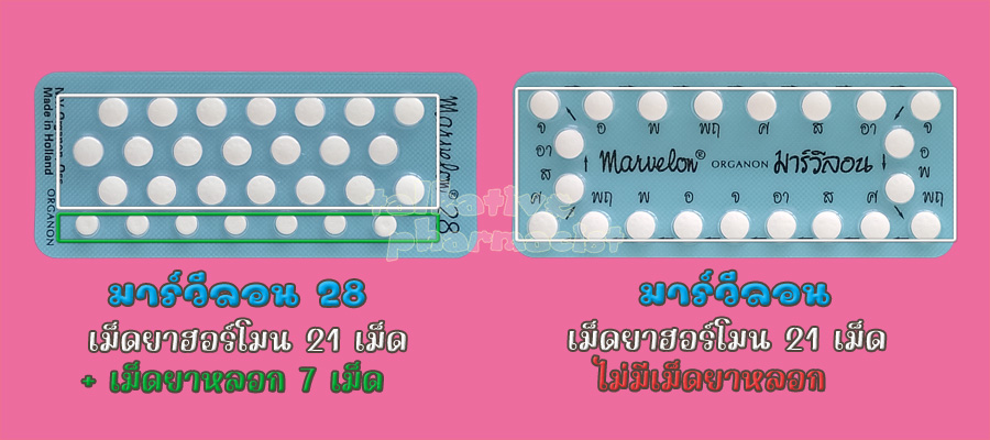 ยาคุมยี่ห้อนี้มี 2 รูปแบบ ก็คือ มาร์วีลอน ที่มี 21 เม็ด และ มาร์วีลอน28 ที่มี 28 เม็ด
