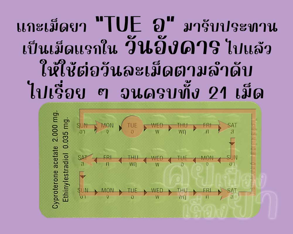 รับประทานเม็ดแรกไปแล้ว ก็ให้ใช้ แดฟเน่ 35 ต่อวันละเม็ด จนครบทั้ง 21 เม็ด
