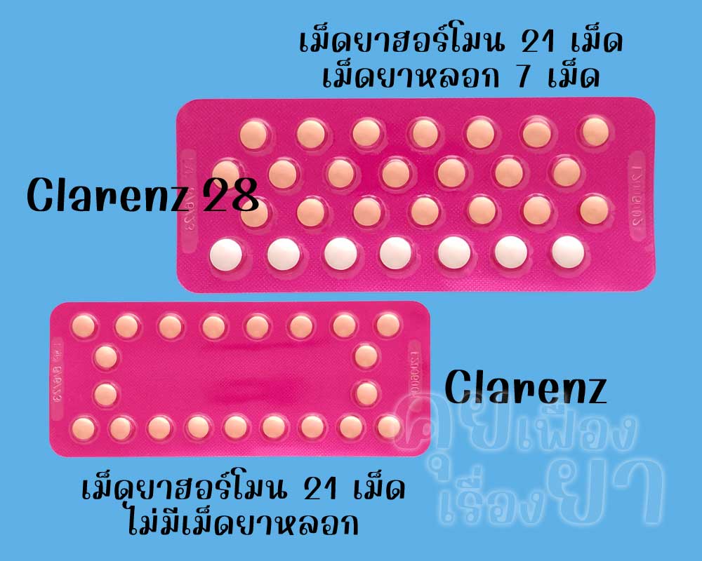คลาเรนซ์ 28 มีเม็ดยาฮอร์โมน 21 เม็ด และเม็ดยาหลอก 7 เม็ด ส่วน คลาเรนซ์ มีเฉพาะเม็ดยาฮอร์โมน 21 เม็ด