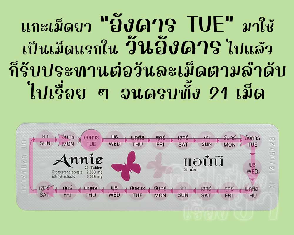 รับประทานเม็ดแรกไปแล้ว ก็ให้ใช้ แอนนี ต่อวันละเม็ด จนครบทั้ง 21 เม็ด
