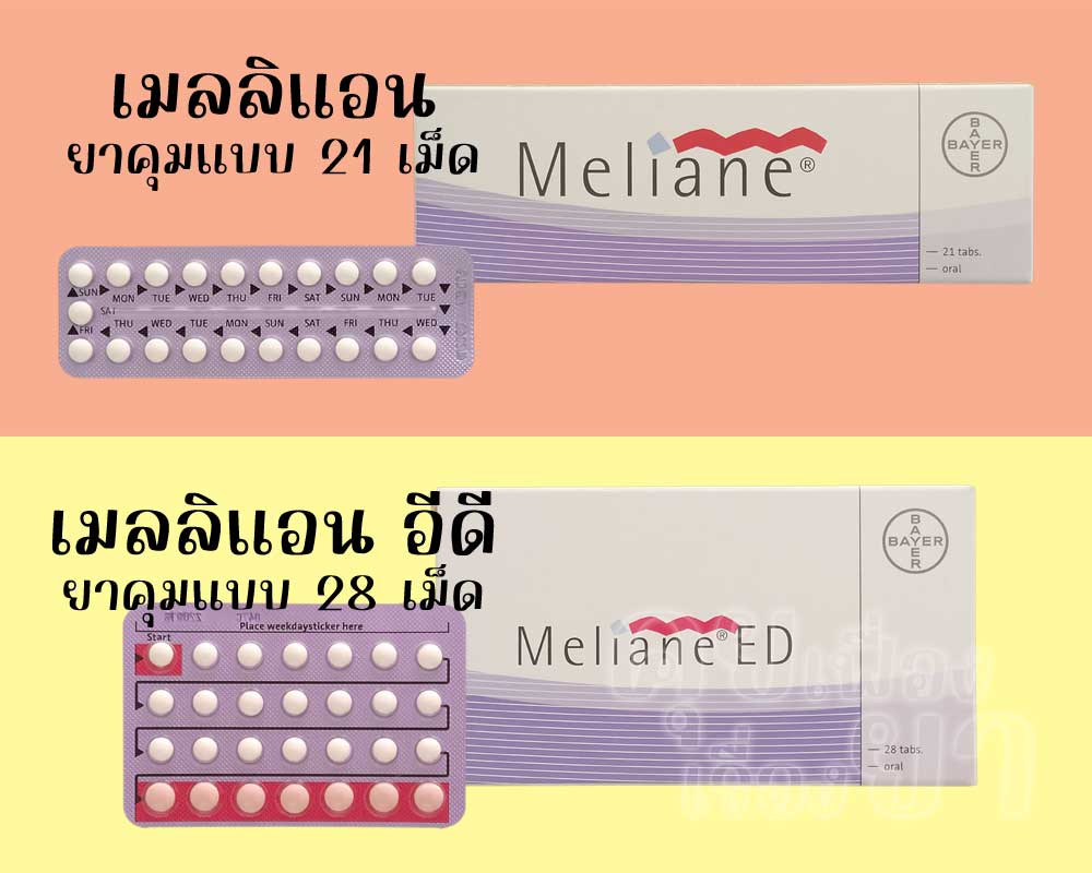 เมลลิแอน เป็นยาคุมแบบ 21 เม็ด ส่วน เมลลิแอน อีดี เป็นยาคุมแบบ 28 เม็ด