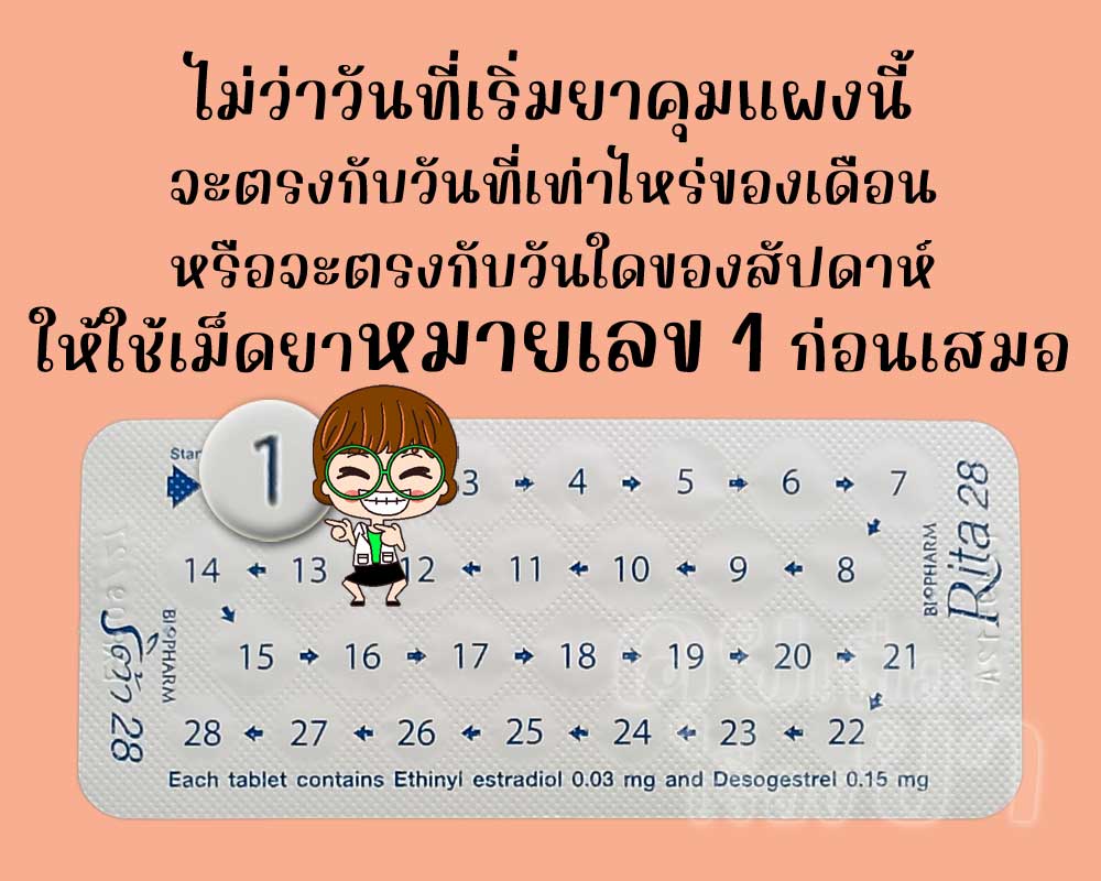 ให้รับประทานเม็ดยาหมายเลข 1 ของ ริต้า 28 เป็นเม็ดแรกเสมอ