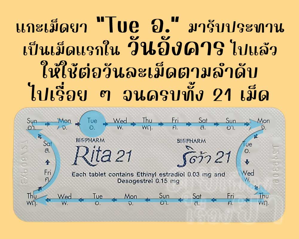 รับประทานเม็ดแรกไปแล้ว ก็ให้ใช้ ริต้า 21 ต่อวันละเม็ด จนครบทั้ง 21 เม็ด