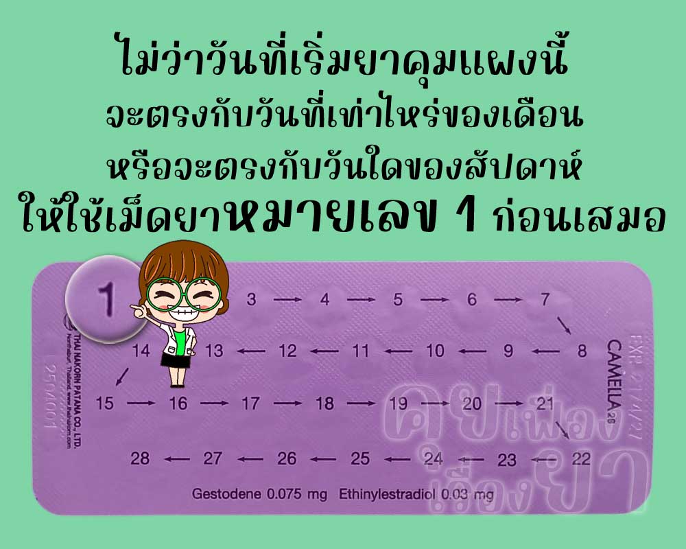 ให้รับประทานเม็ดยาหมายเลข 1 ของ คาเมลล่า 28 เป็นเม็ดแรกเสมอ