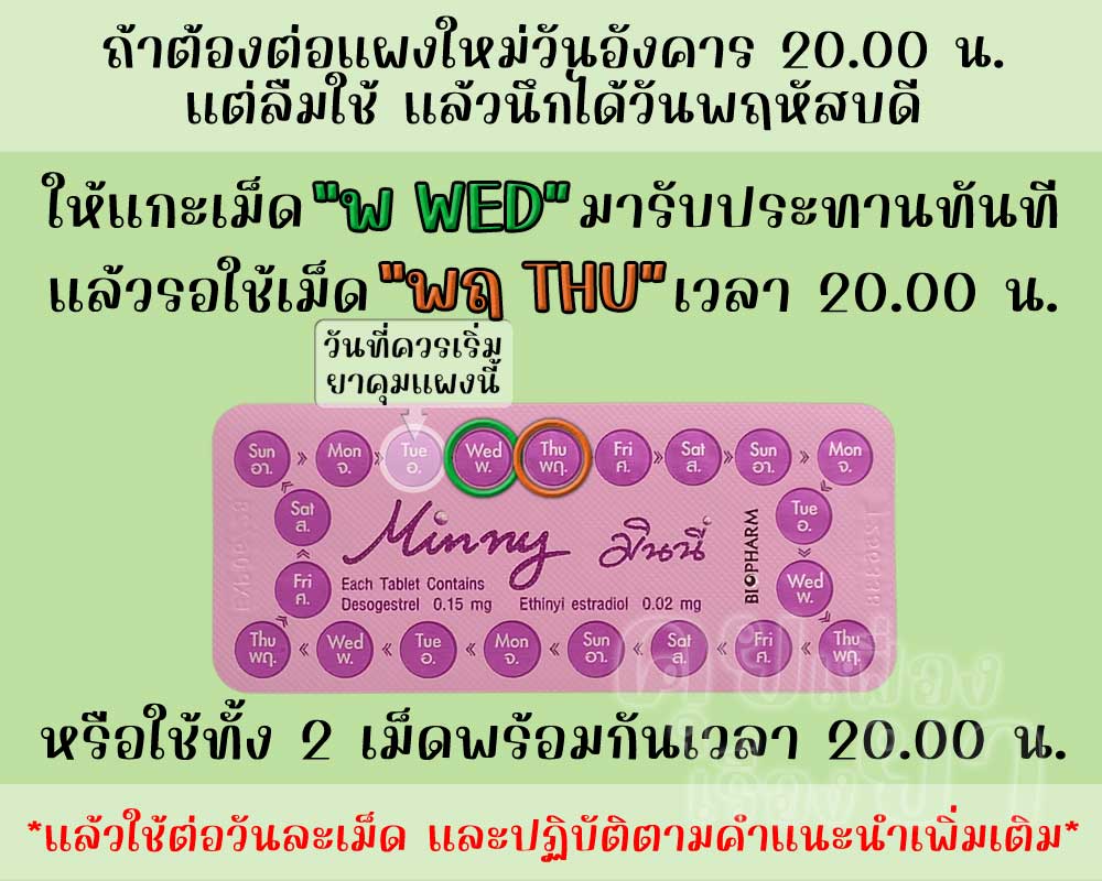 ลืมต่อแผงใหม่ยาคุม มินนี่ 2 วันขึ้นไป