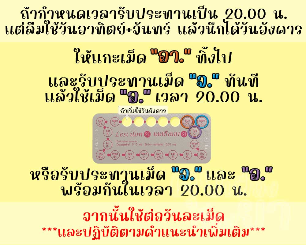 ลืมใช้ เลสซิลอน 21 ติดต่อกัน 2 เม็ดขึ้นไป