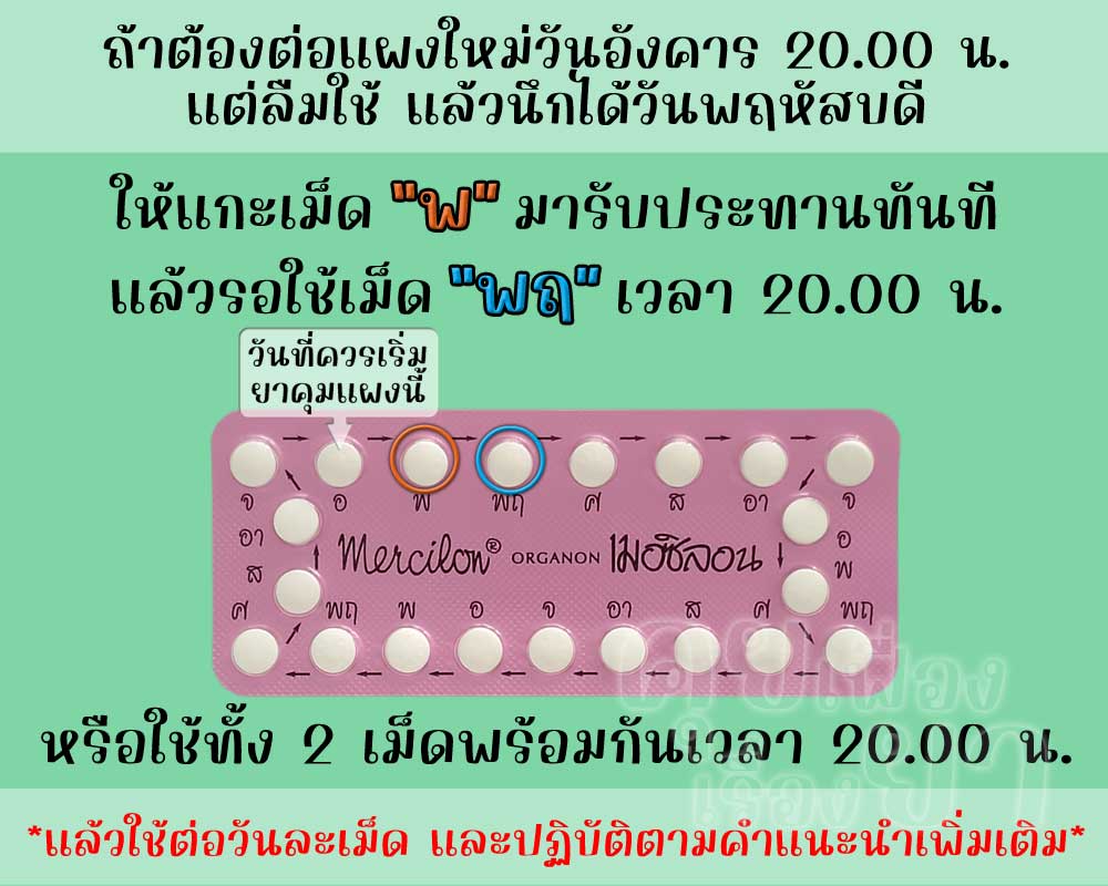 ลืมต่อแผงใหม่ยาคุม เมอซิลอน ติดต่อกัน 2 วันขึ้นไป