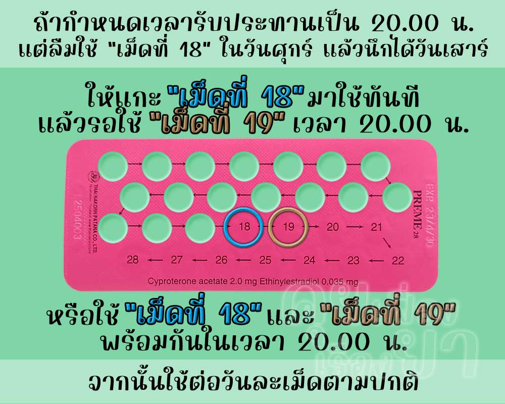 ลืมใช้เม็ดฮอร์โมนของ พรีม 28 จำนวน 1 เม็ด