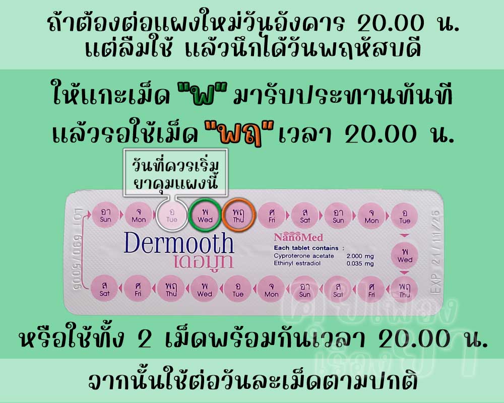 ลืมต่อแผงใหม่ยาคุม เดอมูท ติดต่อกัน 2 วัน