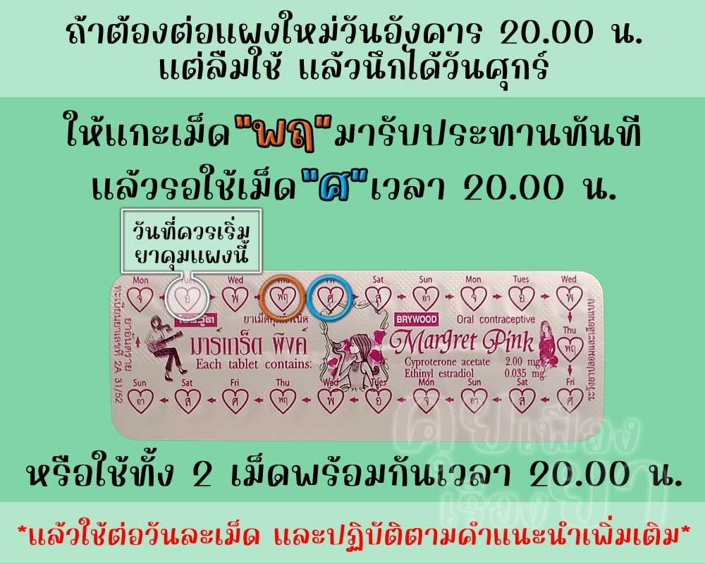 ลืมต่อแผงใหม่ยาคุม มาร์เกร็ต พิงค์ ติดต่อกัน 3 วันขึ้นไป