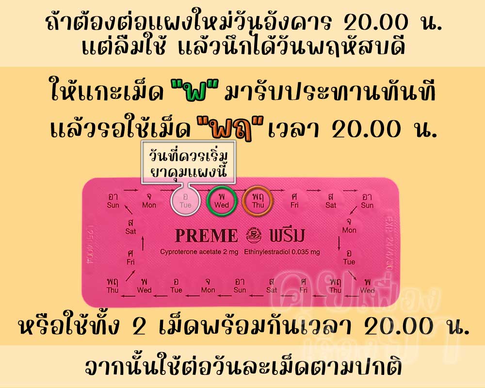 ลืมต่อแผงใหม่ยาคุม พรีม ติดต่อกัน 2 วัน
