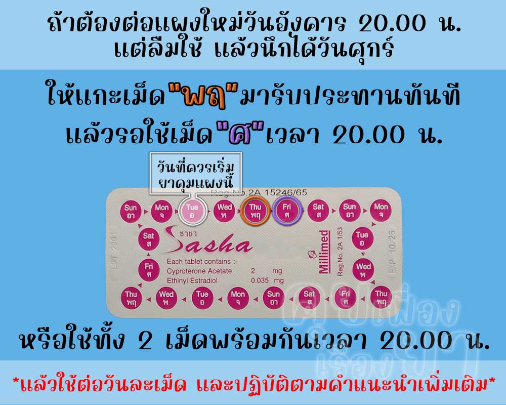 ลืมต่อแผงใหม่ยาคุม ซาชา ติดต่อกัน 3 วันขึ้นไป