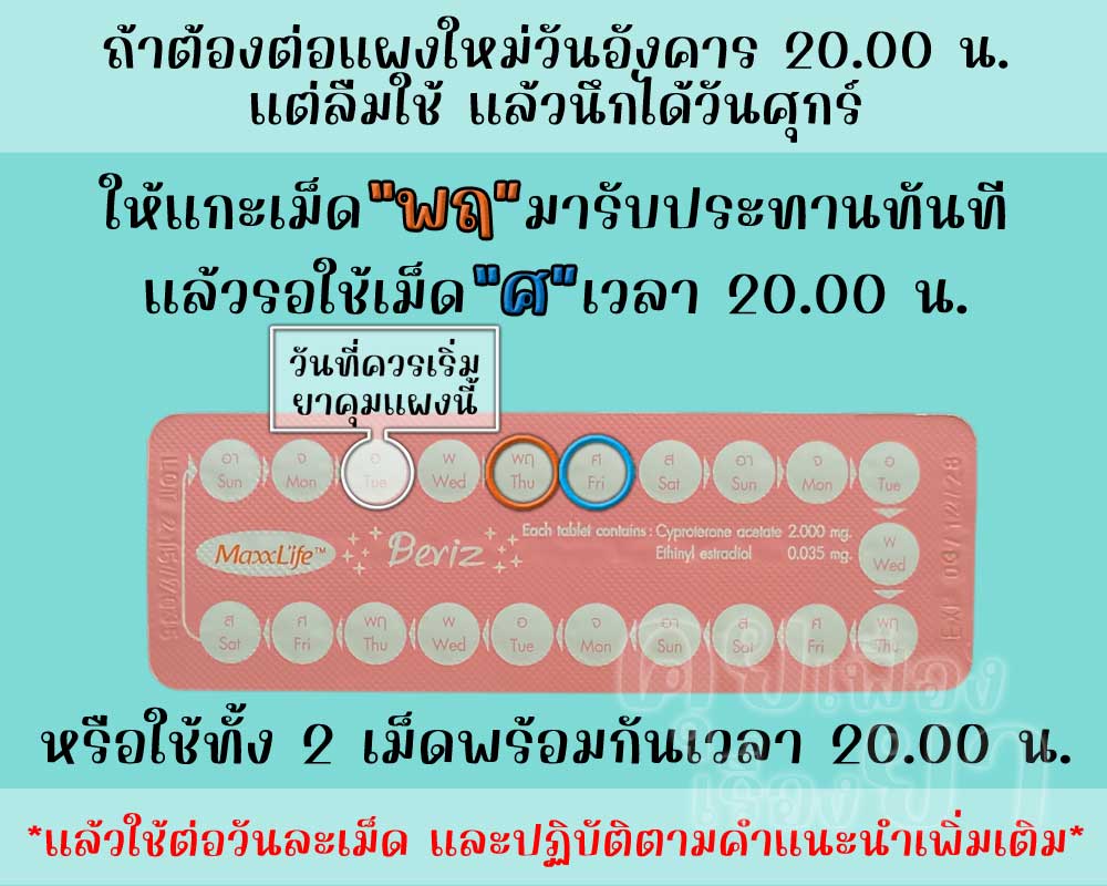 ลืมต่อแผงใหม่ยาคุม บีริซ ติดต่อกัน 3 วันขึ้นไป