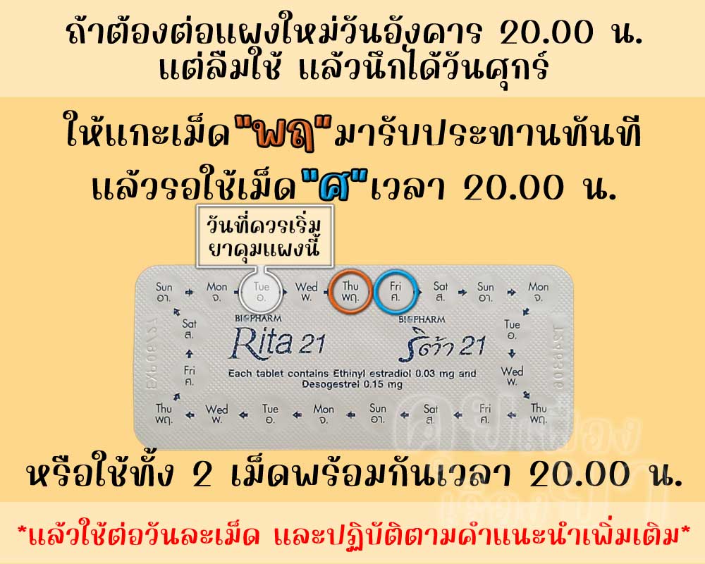 ลืมต่อแผงใหม่ยาคุม ริต้า 21 ติดต่อกัน 3 วันขึ้นไป